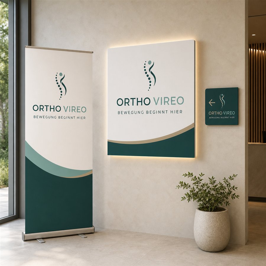Design concept: roll-up banner, illuminated practice sign and wayfinding sign for Ortho Vireo.